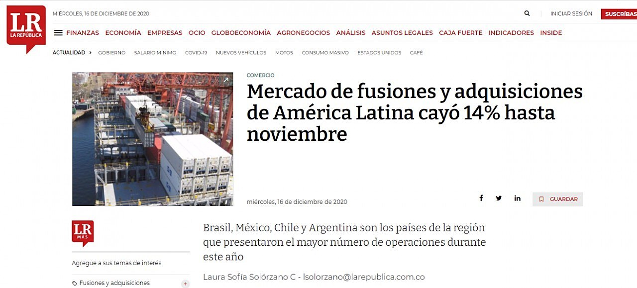 Mercado de fusiones y adquisiciones de Amrica Latina cay 14% hasta noviembre